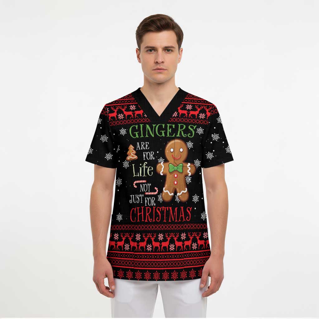 Funny Gingerbread Christmas Scrub Top Hoodie with Gingers Are for Life Quote and Snowflake Pattern - Wonder Print Shop