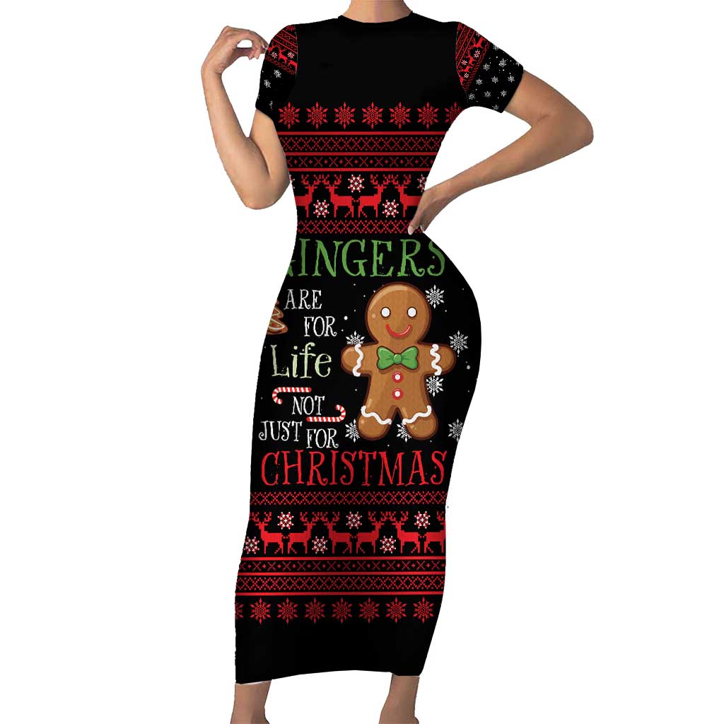 Funny Gingerbread Christmas Short Sleeve Bodycon Dress Hoodie with Gingers Are for Life Quote and Snowflake Pattern - Wonder Print Shop