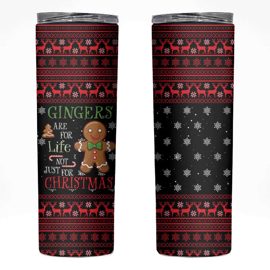 Funny Gingerbread Christmas Skinny Tumbler Hoodie with Gingers Are for Life Quote and Snowflake Pattern - Wonder Print Shop