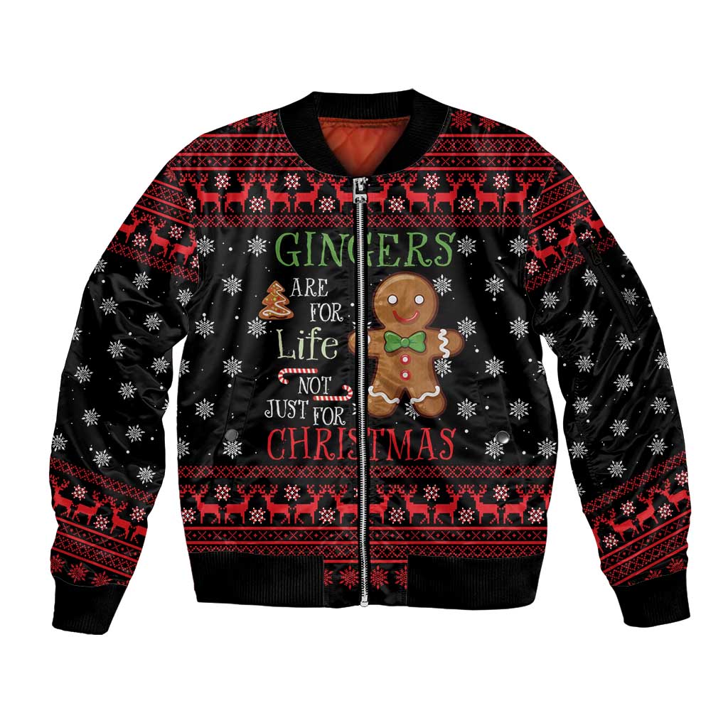 Funny Gingerbread Christmas Sleeve Zip Bomber Jacket Hoodie with Gingers Are for Life Quote and Snowflake Pattern - Wonder Print Shop