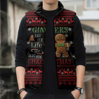 Funny Gingerbread Christmas Sleeveless Puffer Jacket Hoodie with Gingers Are for Life Quote and Snowflake Pattern - Wonder Print Shop