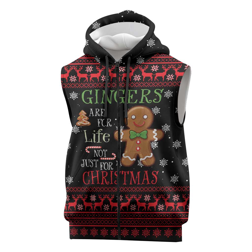 Funny Gingerbread Christmas Sleeveless Zip Hoodie Hoodie with Gingers Are for Life Quote and Snowflake Pattern - Wonder Print Shop