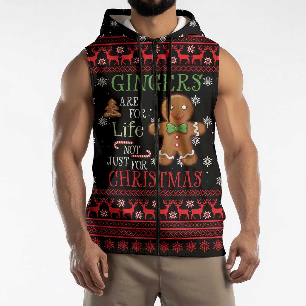 Funny Gingerbread Christmas Sleeveless Zip Hoodie Hoodie with Gingers Are for Life Quote and Snowflake Pattern - Wonder Print Shop