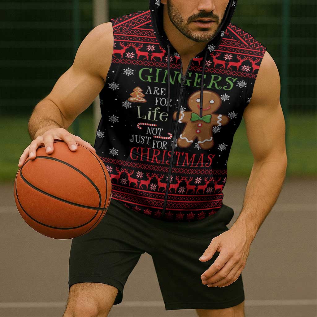 Funny Gingerbread Christmas Sleeveless Zip Hoodie Hoodie with Gingers Are for Life Quote and Snowflake Pattern - Wonder Print Shop