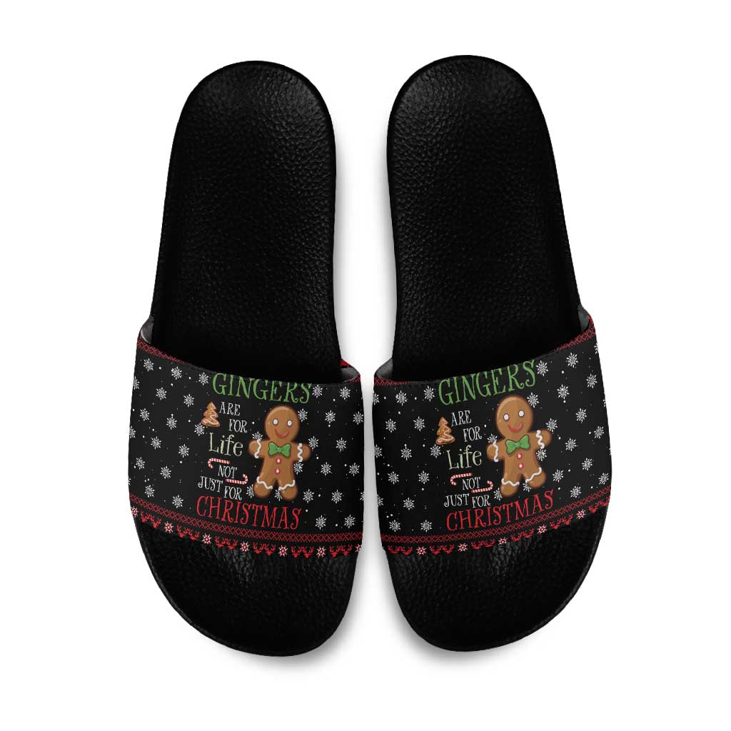 Funny Gingerbread Christmas Slide Sandals Hoodie with Gingers Are for Life Quote and Snowflake Pattern - Wonder Print Shop