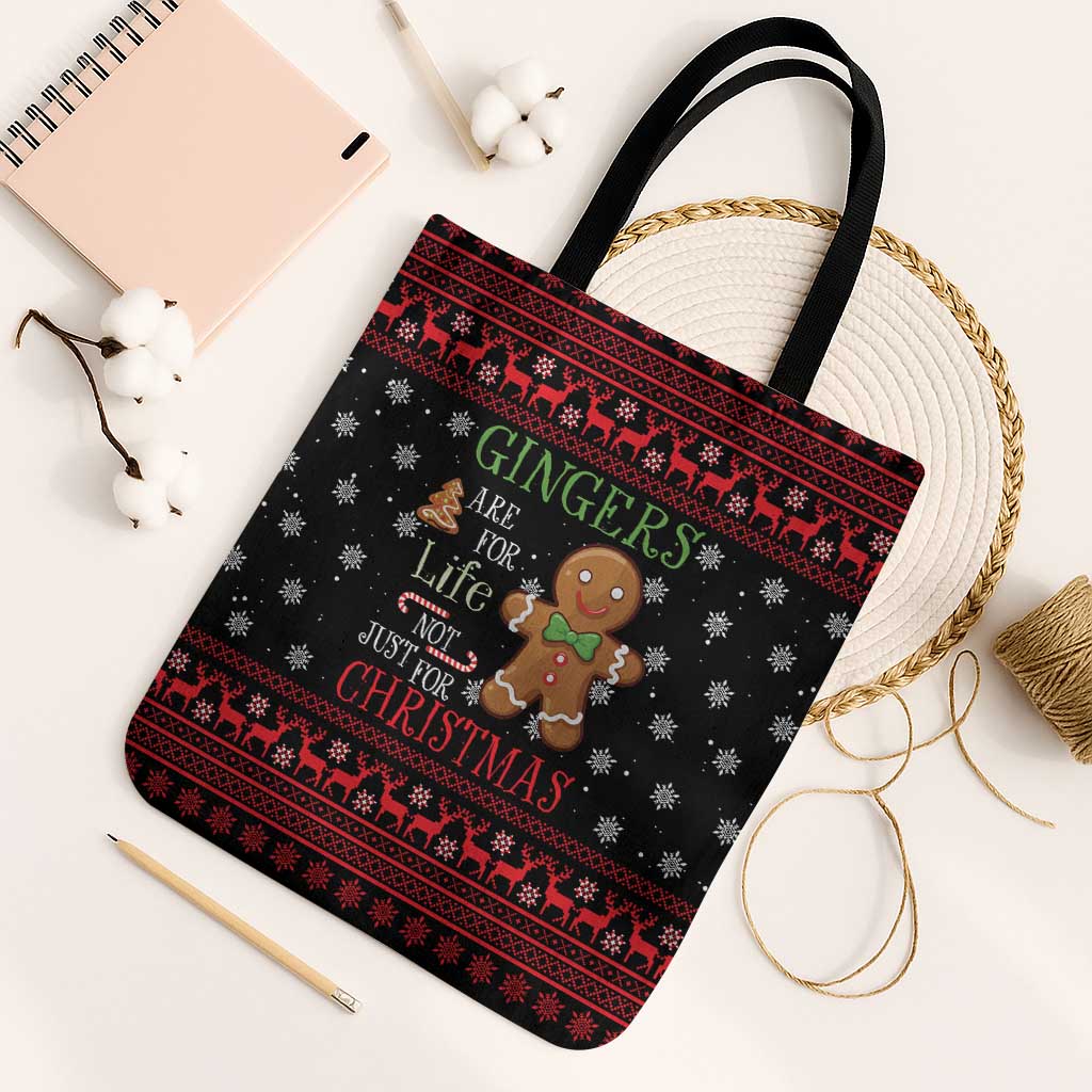 Funny Gingerbread Christmas Tote Bag Hoodie with Gingers Are for Life Quote and Snowflake Pattern - Wonder Print Shop