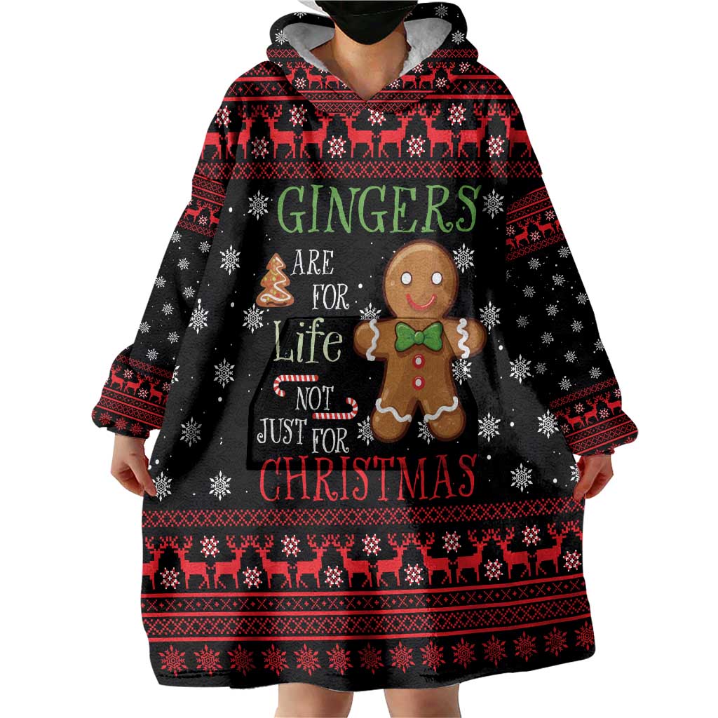 Funny Gingerbread Christmas Wearable Blanket Hoodie Hoodie with Gingers Are for Life Quote and Snowflake Pattern - Wonder Print Shop