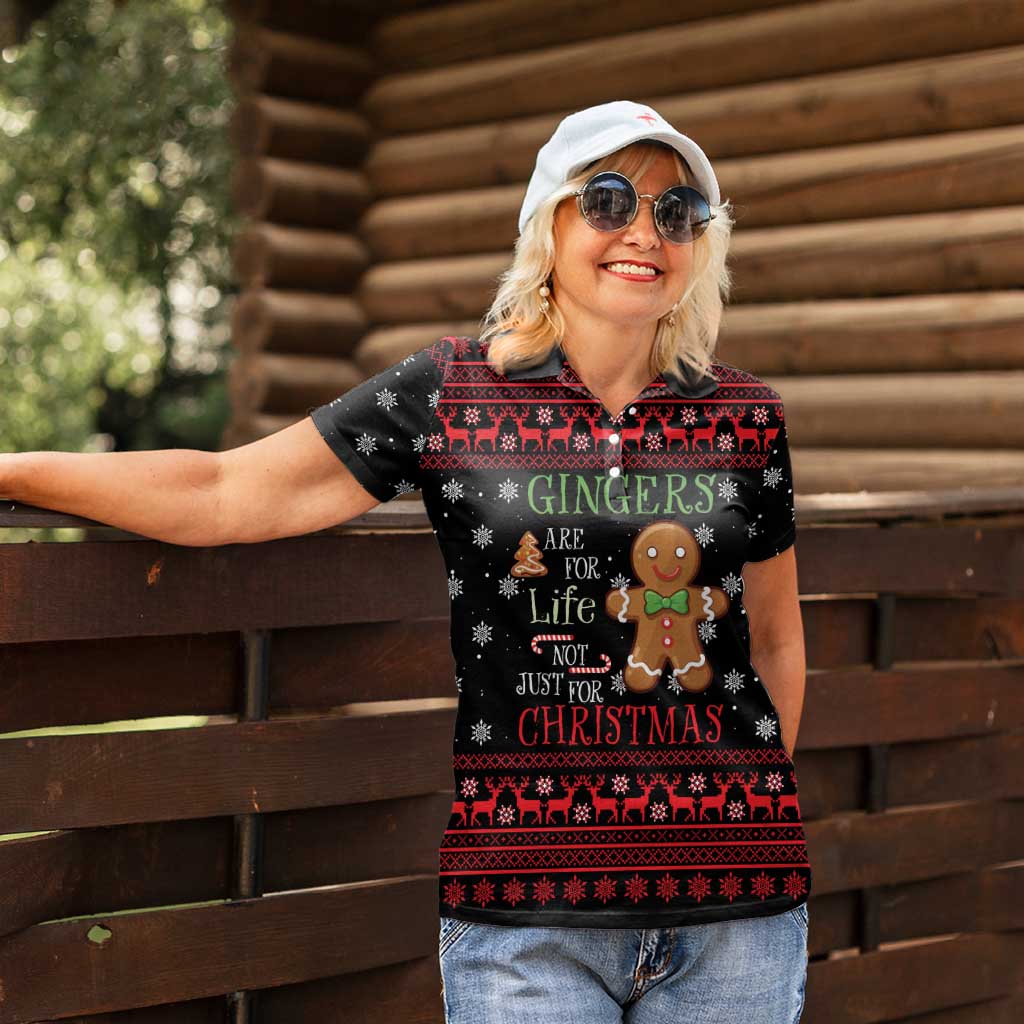 Funny Gingerbread Christmas Women Polo Shirt Hoodie with Gingers Are for Life Quote and Snowflake Pattern - Wonder Print Shop