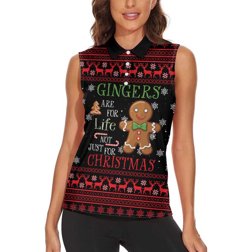Funny Gingerbread Christmas Women Sleeveless Polo Shirt Hoodie with Gingers Are for Life Quote and Snowflake Pattern - Wonder Print Shop