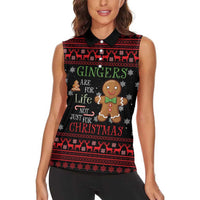 Funny Gingerbread Christmas Women Sleeveless Polo Shirt Hoodie with Gingers Are for Life Quote and Snowflake Pattern - Wonder Print Shop
