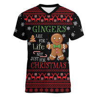 Funny Gingerbread Christmas Women V-Neck T-Shirt Hoodie with Gingers Are for Life Quote and Snowflake Pattern - Wonder Print Shop