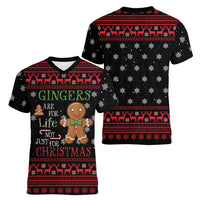 Funny Gingerbread Christmas Women V-Neck T-Shirt Hoodie with Gingers Are for Life Quote and Snowflake Pattern - Wonder Print Shop