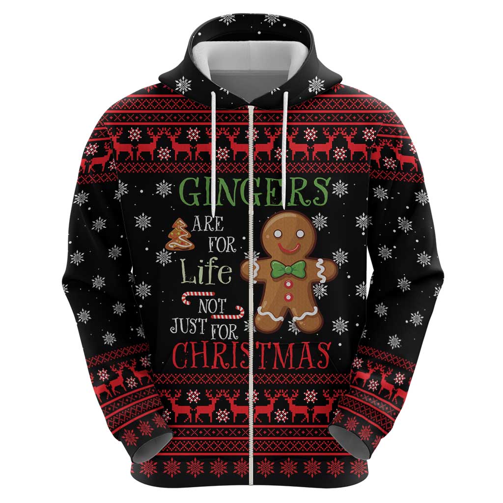 Funny Gingerbread Christmas Zip Hoodie Hoodie with Gingers Are for Life Quote and Snowflake Pattern - Wonder Print Shop
