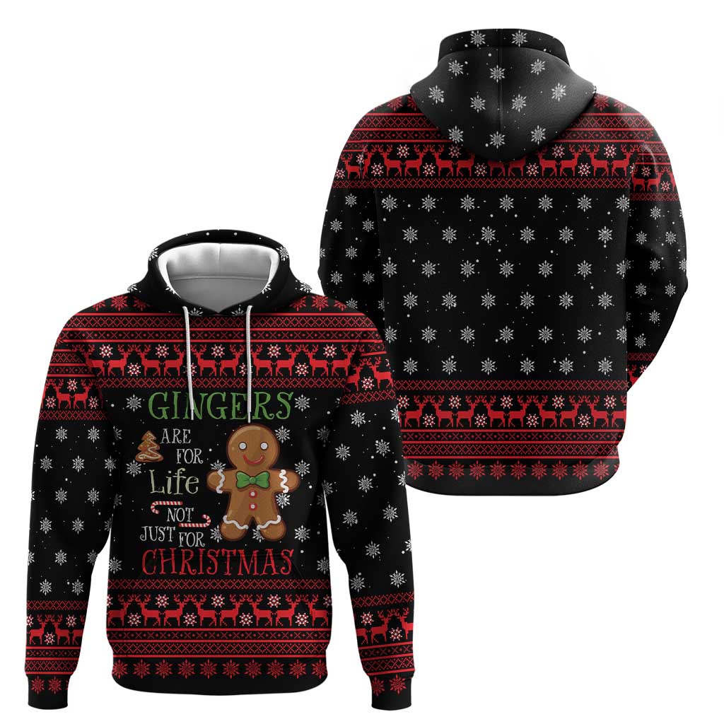 Funny Gingerbread Christmas Zip Hoodie Hoodie with Gingers Are for Life Quote and Snowflake Pattern - Wonder Print Shop
