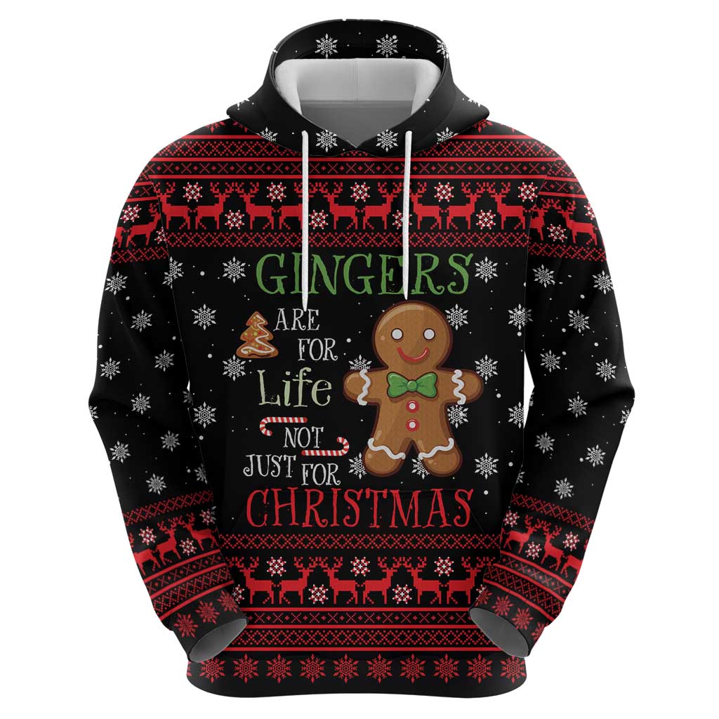 Funny Gingerbread Christmas Zip Hoodie Hoodie with Gingers Are for Life Quote and Snowflake Pattern - Wonder Print Shop