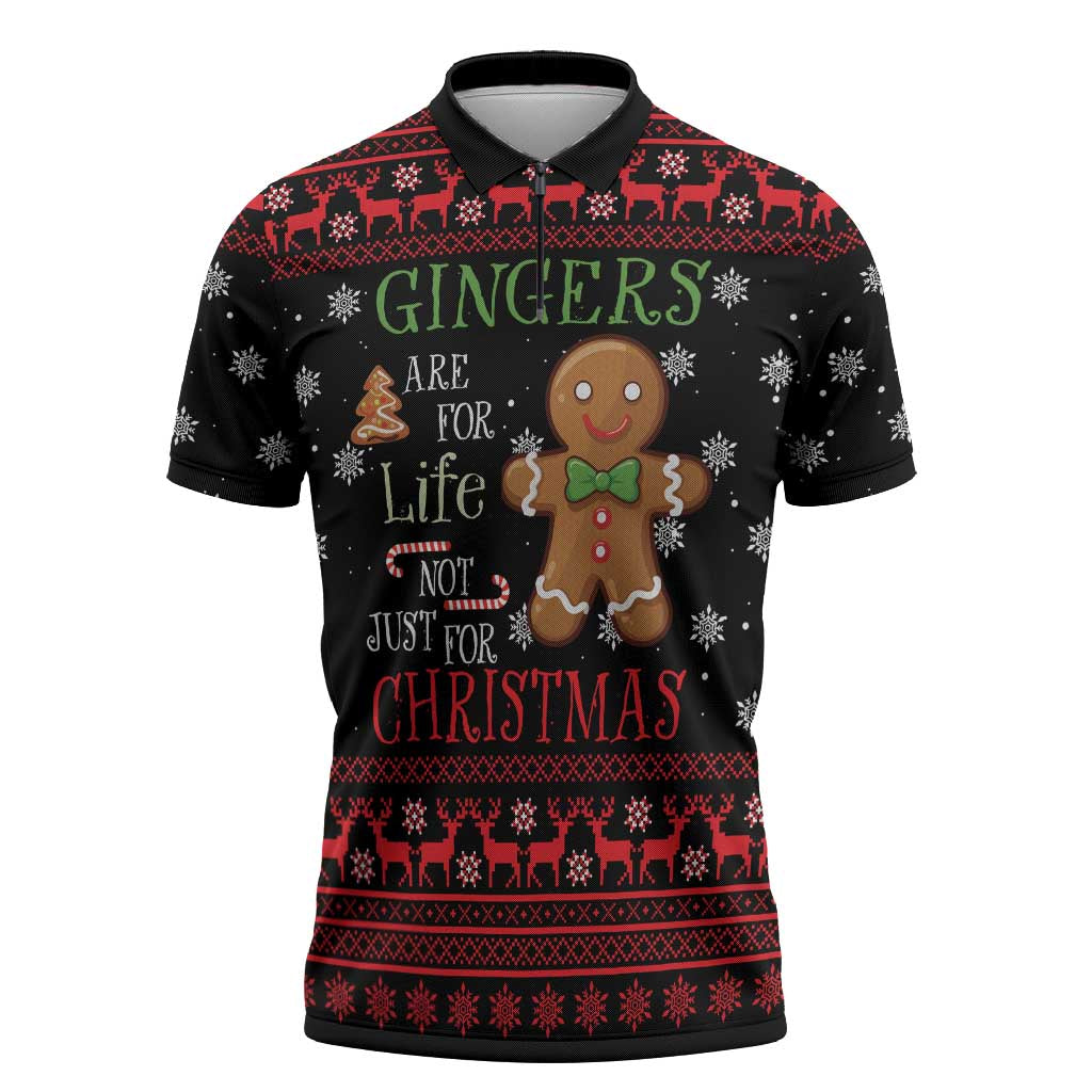 Funny Gingerbread Christmas Zipper Polo Shirt Hoodie with Gingers Are for Life Quote and Snowflake Pattern - Wonder Print Shop