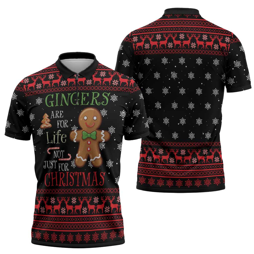 Funny Gingerbread Christmas Zipper Polo Shirt Hoodie with Gingers Are for Life Quote and Snowflake Pattern - Wonder Print Shop