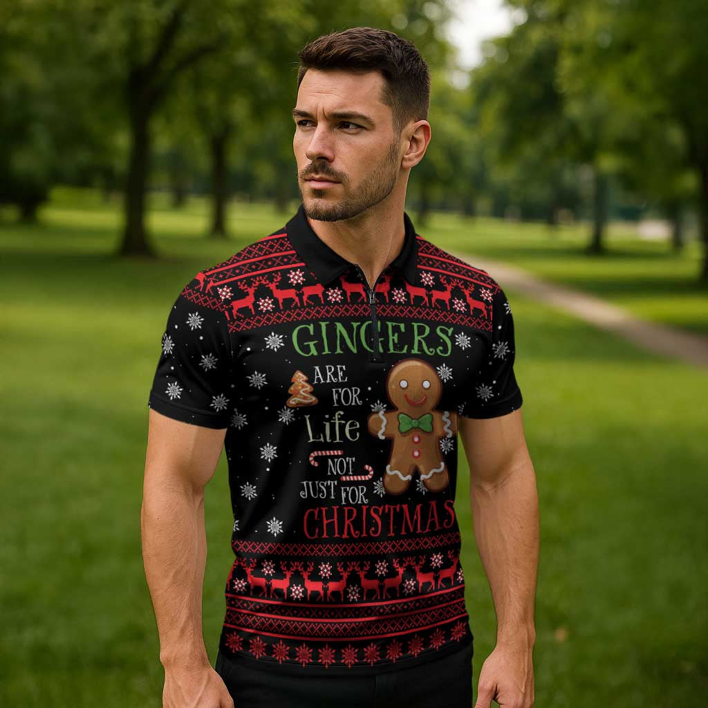 Funny Gingerbread Christmas Zipper Polo Shirt Hoodie with Gingers Are for Life Quote and Snowflake Pattern - Wonder Print Shop