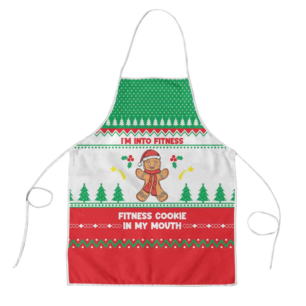 Funny Fitness Cookie Christmas Apron with Gingerbread Design and Holiday Pattern - Wonder Print Shop