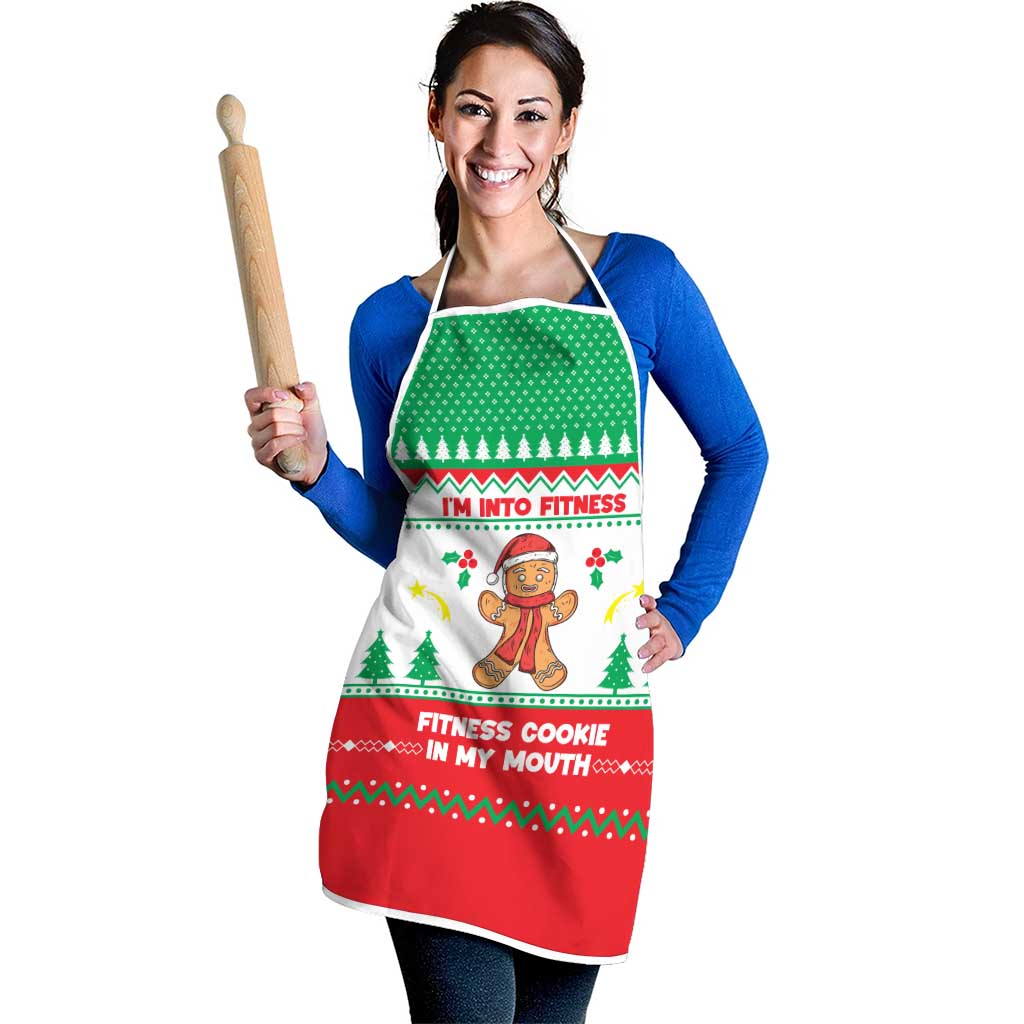 Funny Fitness Cookie Christmas Apron with Gingerbread Design and Holiday Pattern - Wonder Print Shop
