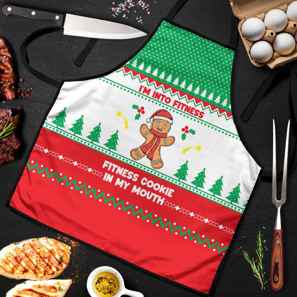 Funny Fitness Cookie Christmas Apron with Gingerbread Design and Holiday Pattern - Wonder Print Shop