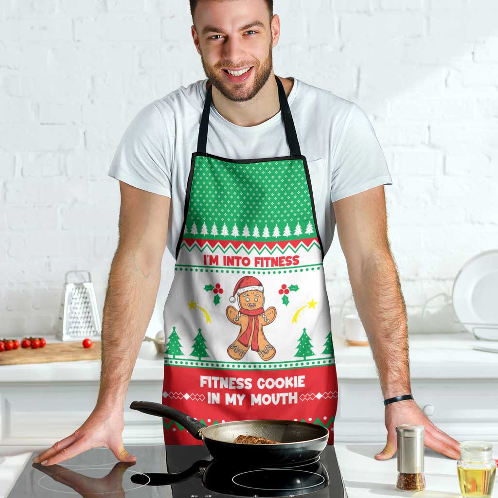 Funny Fitness Cookie Christmas Apron with Gingerbread Design and Holiday Pattern - Wonder Print Shop