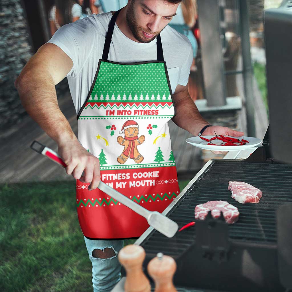 Funny Fitness Cookie Christmas Apron with Gingerbread Design and Holiday Pattern - Wonder Print Shop