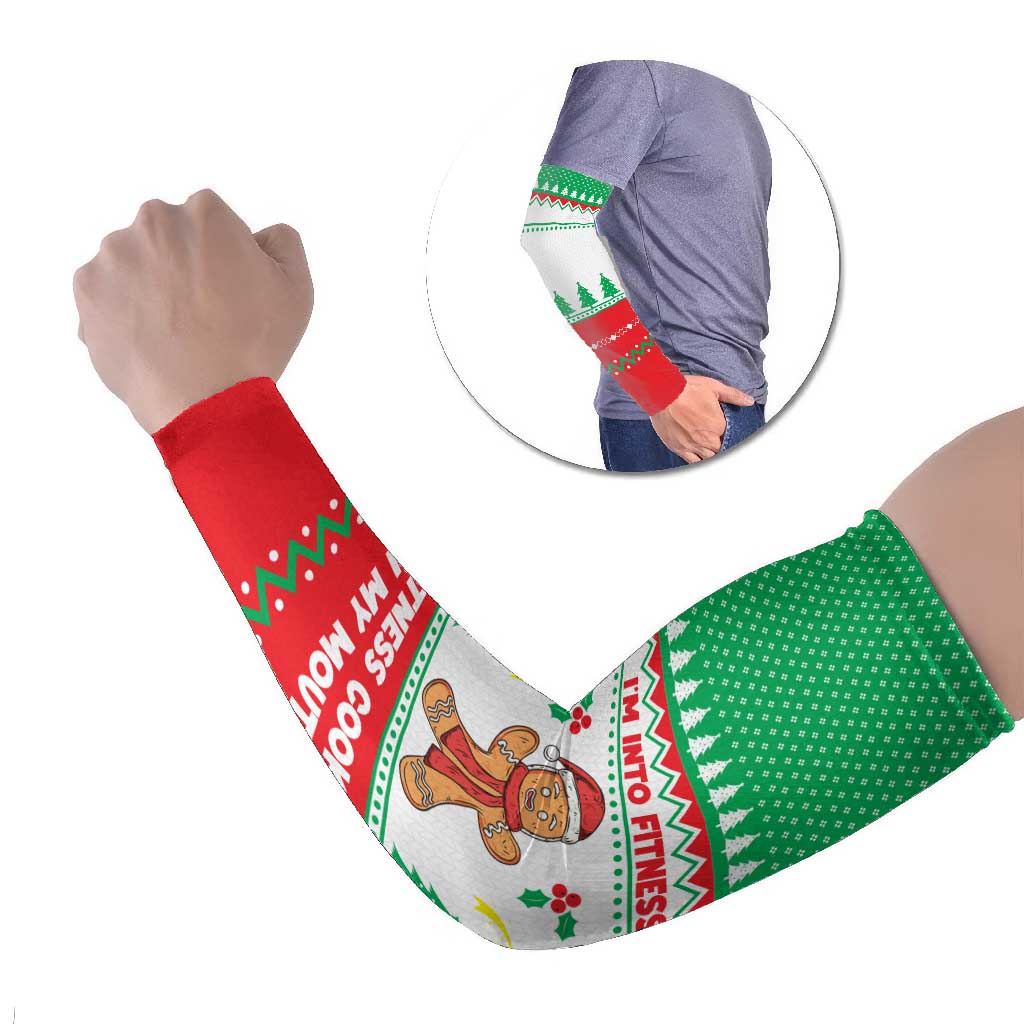 Funny Fitness Cookie Christmas Arm Sleeves with Gingerbread Design and Holiday Pattern - Wonder Print Shop