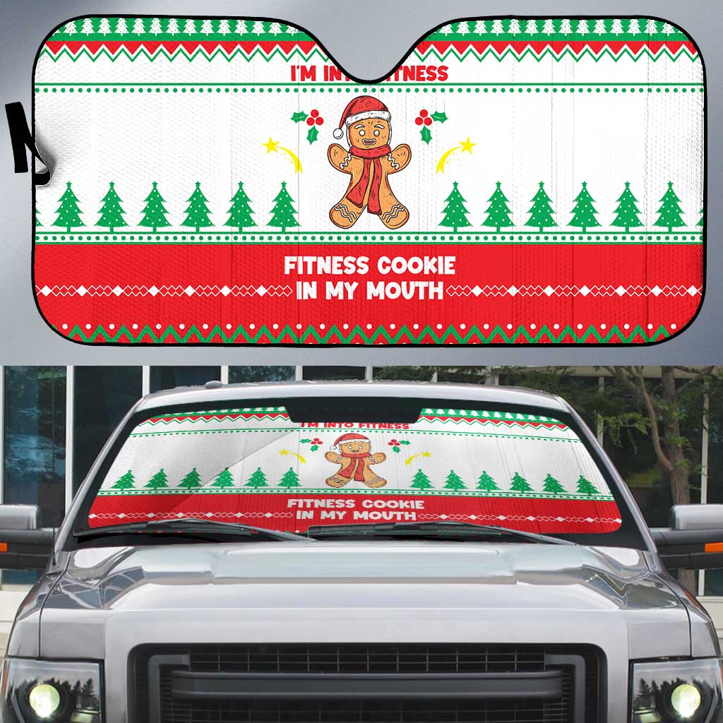 Funny Fitness Cookie Christmas Auto Sun Shade with Gingerbread Design and Holiday Pattern - Wonder Print Shop