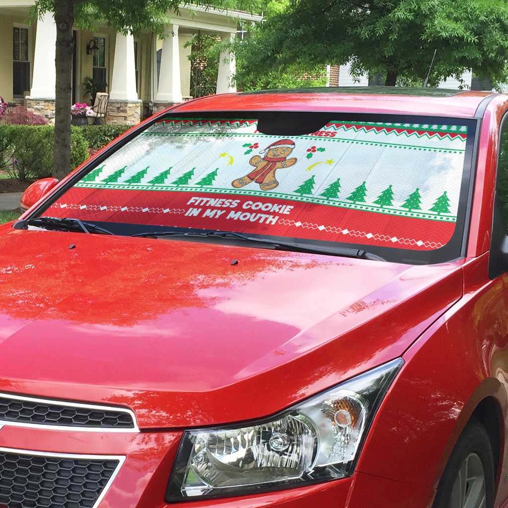 Funny Fitness Cookie Christmas Auto Sun Shade with Gingerbread Design and Holiday Pattern - Wonder Print Shop