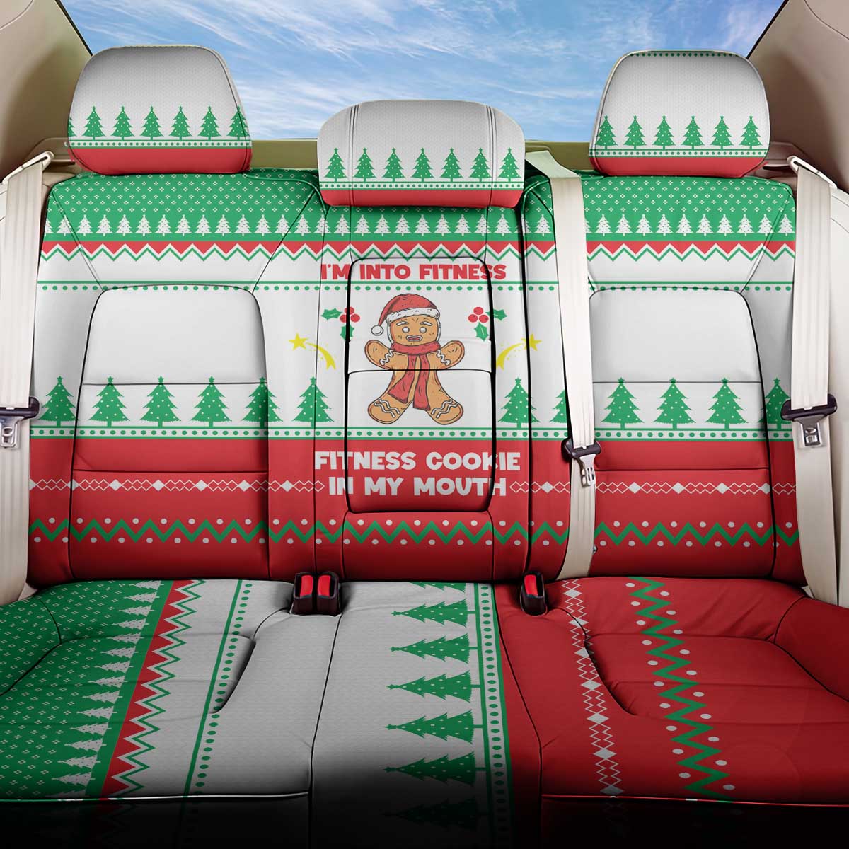 Funny Fitness Cookie Christmas Back Car Seat Cover with Gingerbread Design and Holiday Pattern - Wonder Print Shop