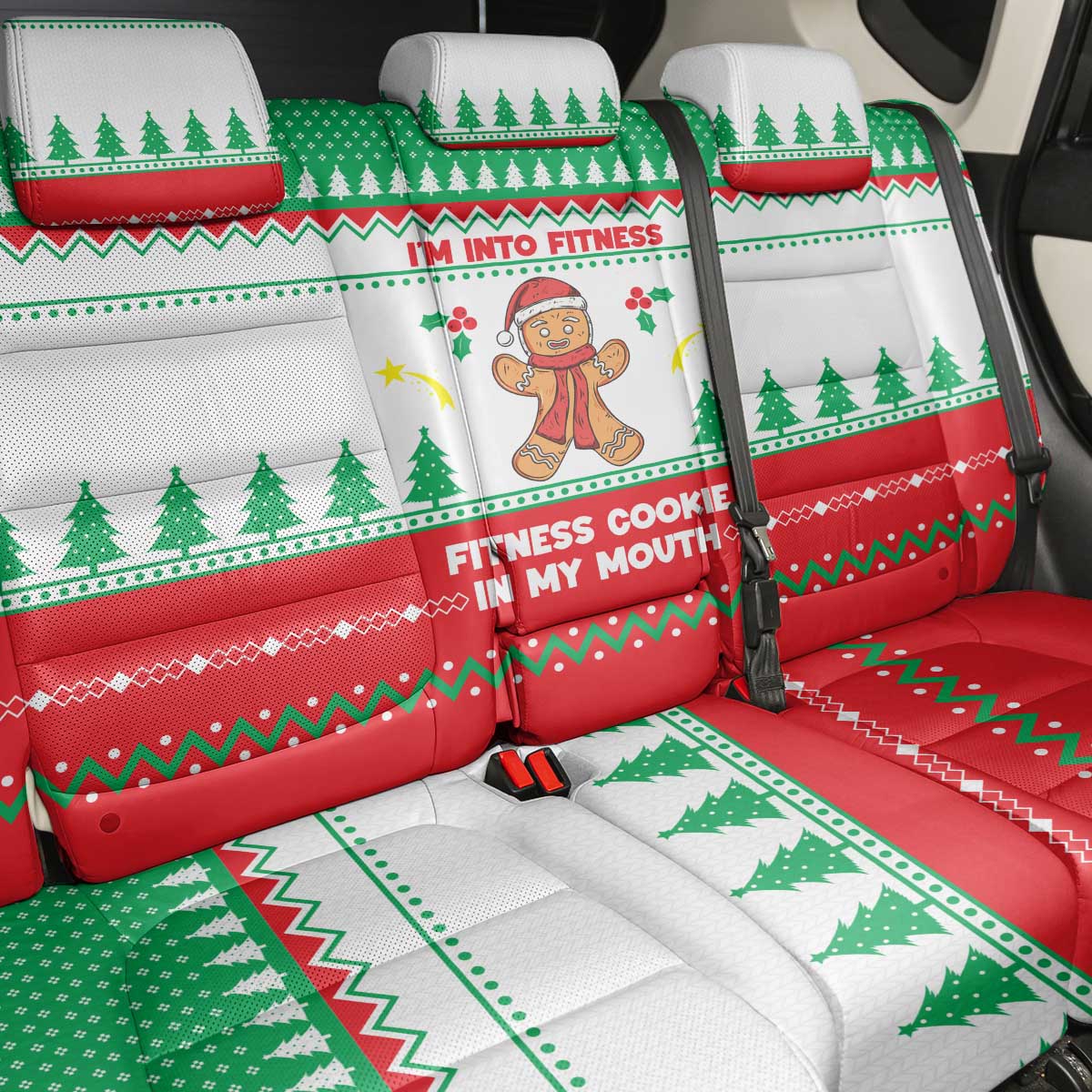 Funny Fitness Cookie Christmas Back Car Seat Cover with Gingerbread Design and Holiday Pattern - Wonder Print Shop