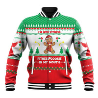 Funny Fitness Cookie Christmas Baseball Jacket with Gingerbread Design and Holiday Pattern - Wonder Print Shop