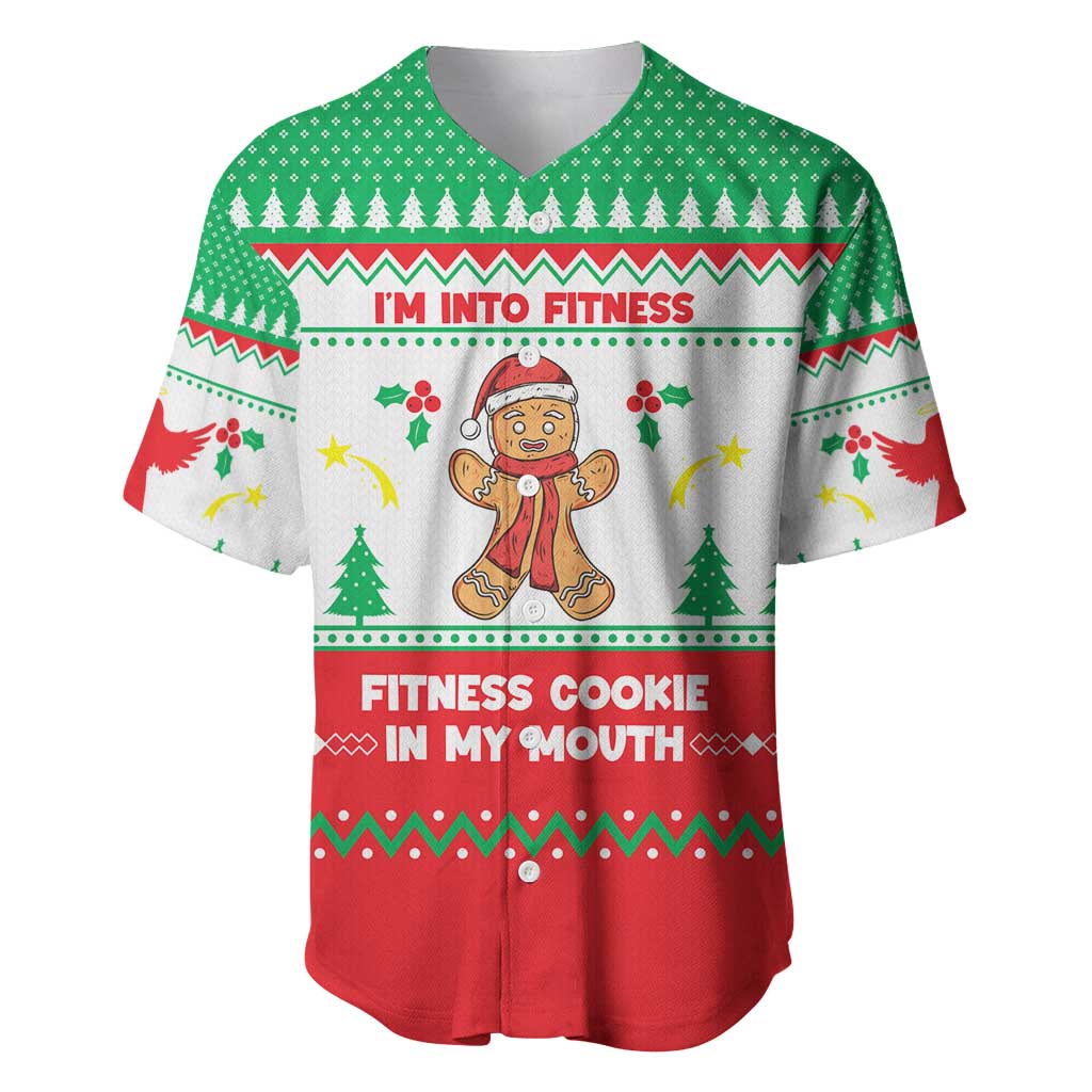 Funny Fitness Cookie Christmas Baseball Jersey with Gingerbread Design and Holiday Pattern - Wonder Print Shop