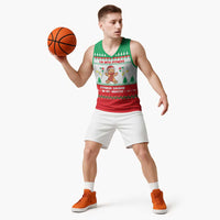 Funny Fitness Cookie Christmas Basketball Jersey with Gingerbread Design and Holiday Pattern - Wonder Print Shop