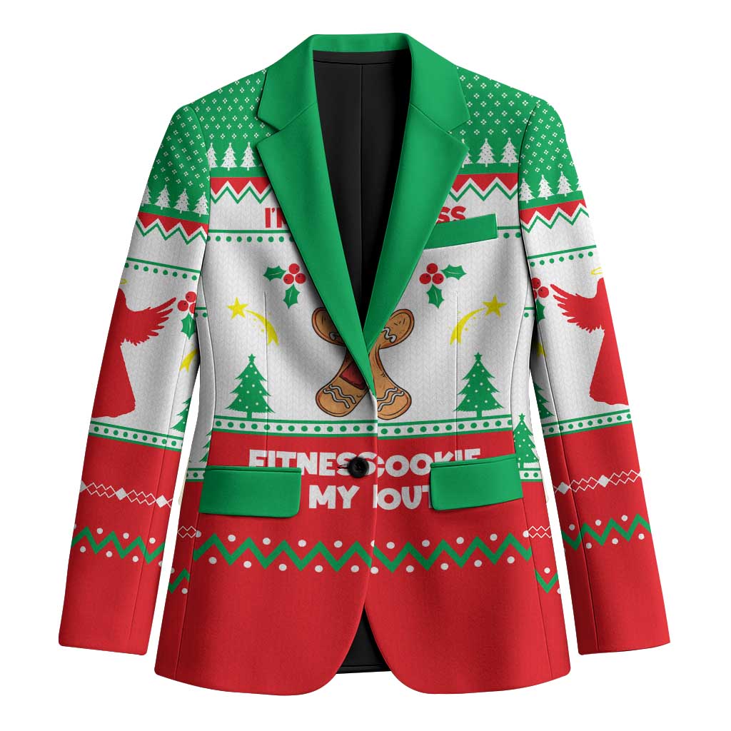 Funny Fitness Cookie Christmas Blazer with Gingerbread Design and Holiday Pattern - Wonder Print Shop