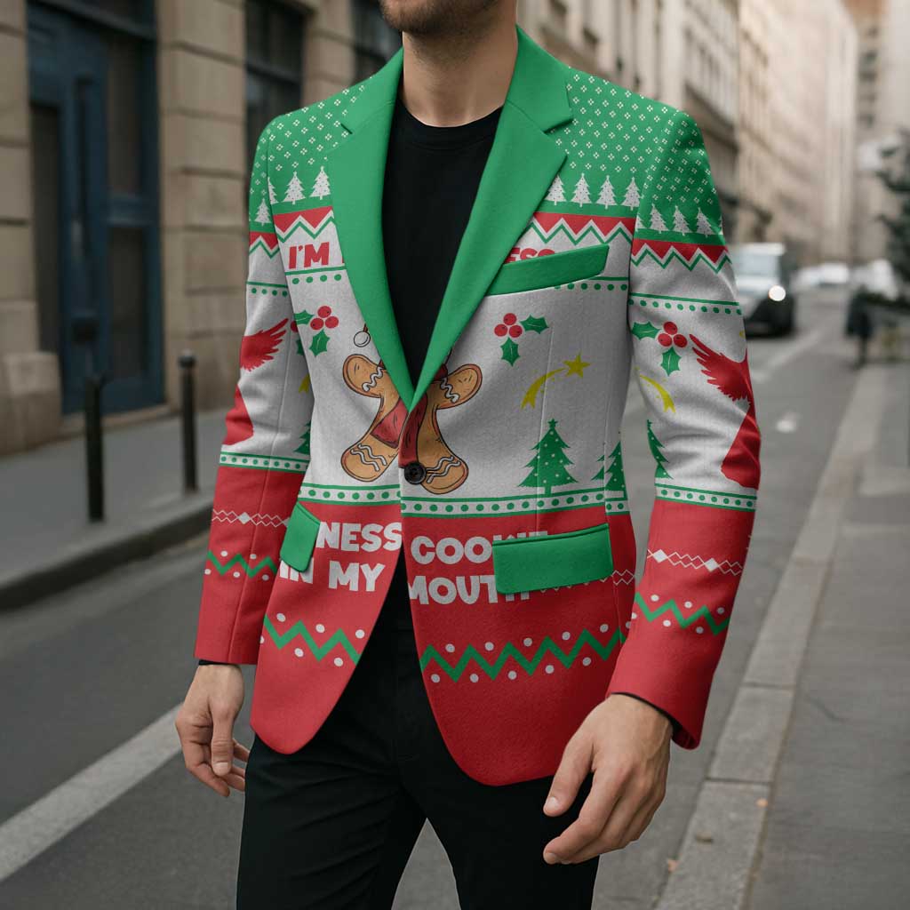 Funny Fitness Cookie Christmas Blazer with Gingerbread Design and Holiday Pattern - Wonder Print Shop