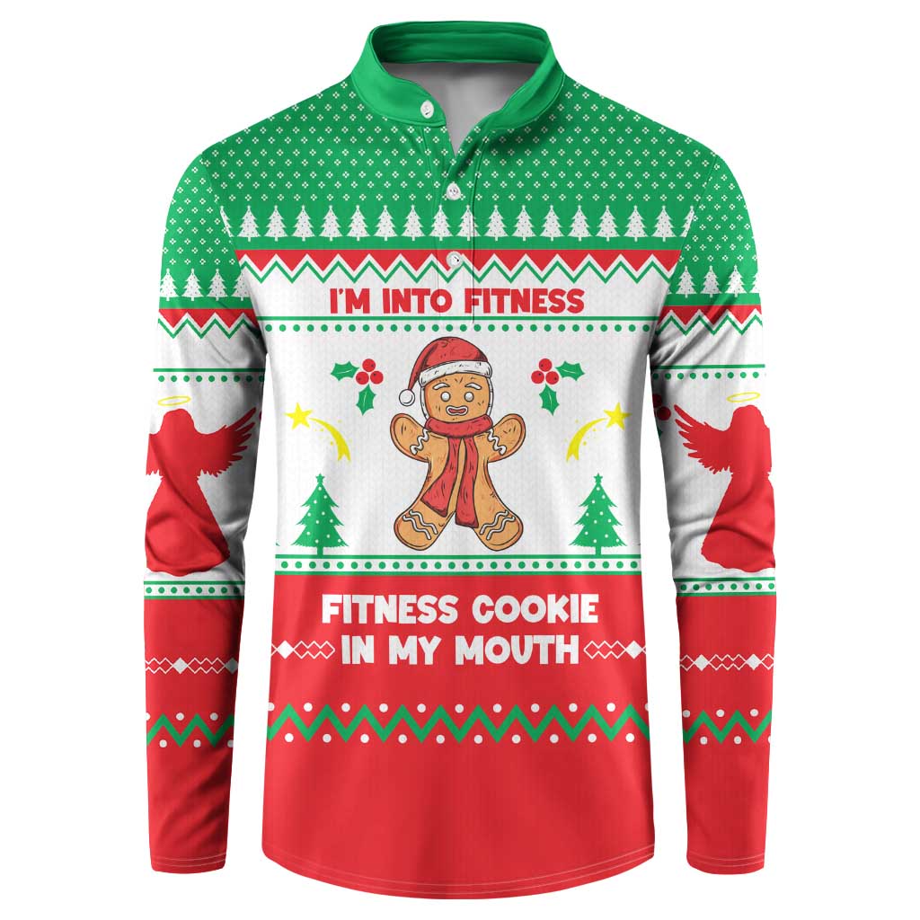 Funny Fitness Cookie Christmas Button Sweatshirt with Gingerbread Design and Holiday Pattern - Wonder Print Shop