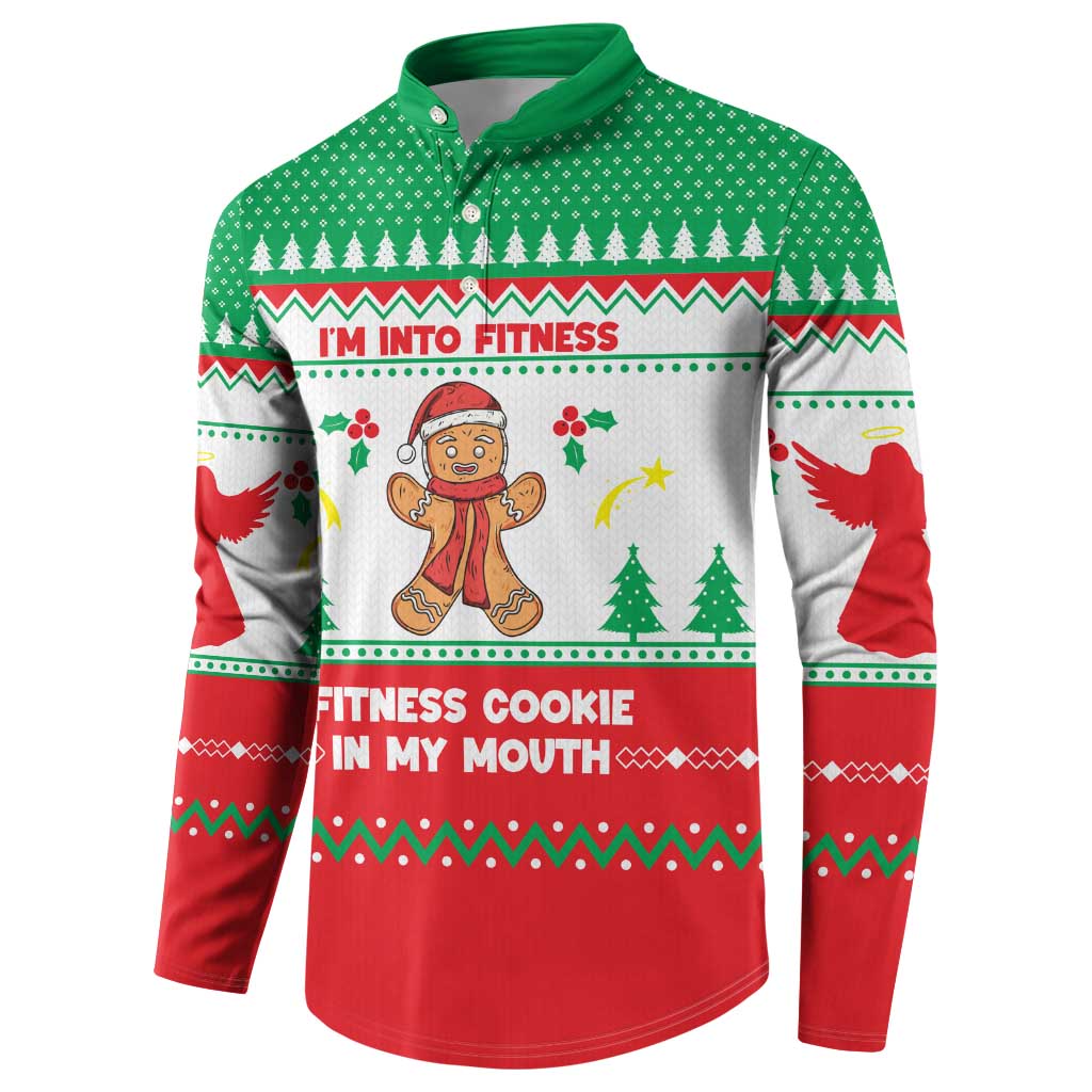 Funny Fitness Cookie Christmas Button Sweatshirt with Gingerbread Design and Holiday Pattern - Wonder Print Shop