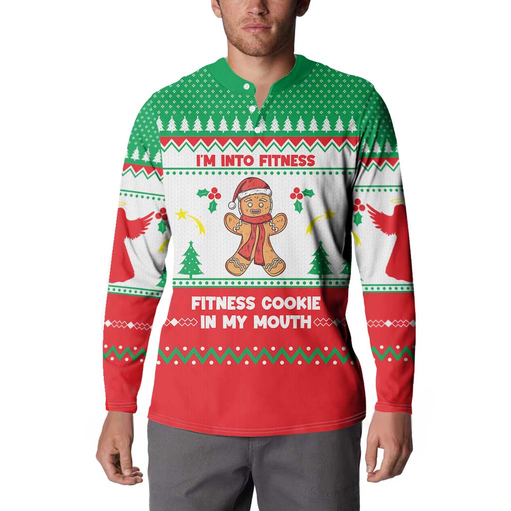 Funny Fitness Cookie Christmas Button Sweatshirt with Gingerbread Design and Holiday Pattern - Wonder Print Shop