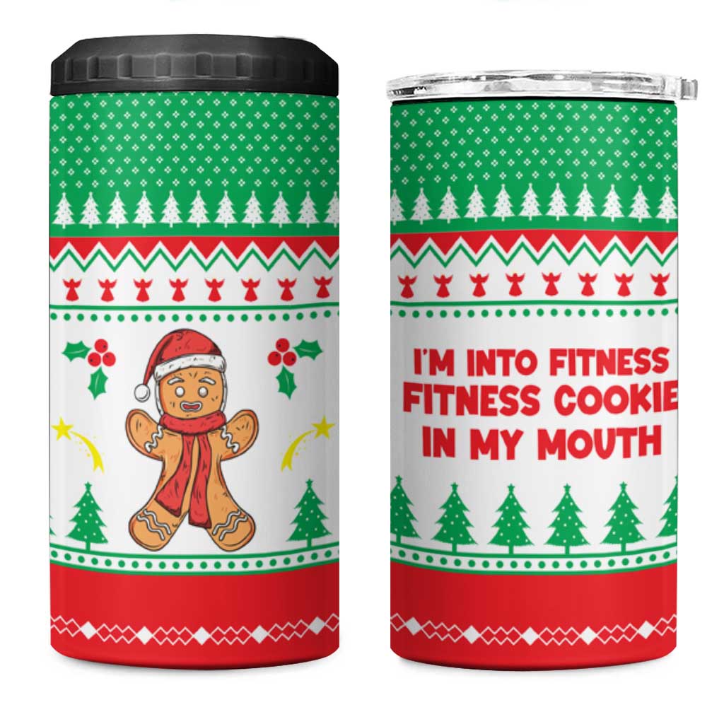 Funny Fitness Cookie Christmas 4 in 1 Can Cooler Tumbler with Gingerbread Design and Holiday Pattern - Wonder Print Shop
