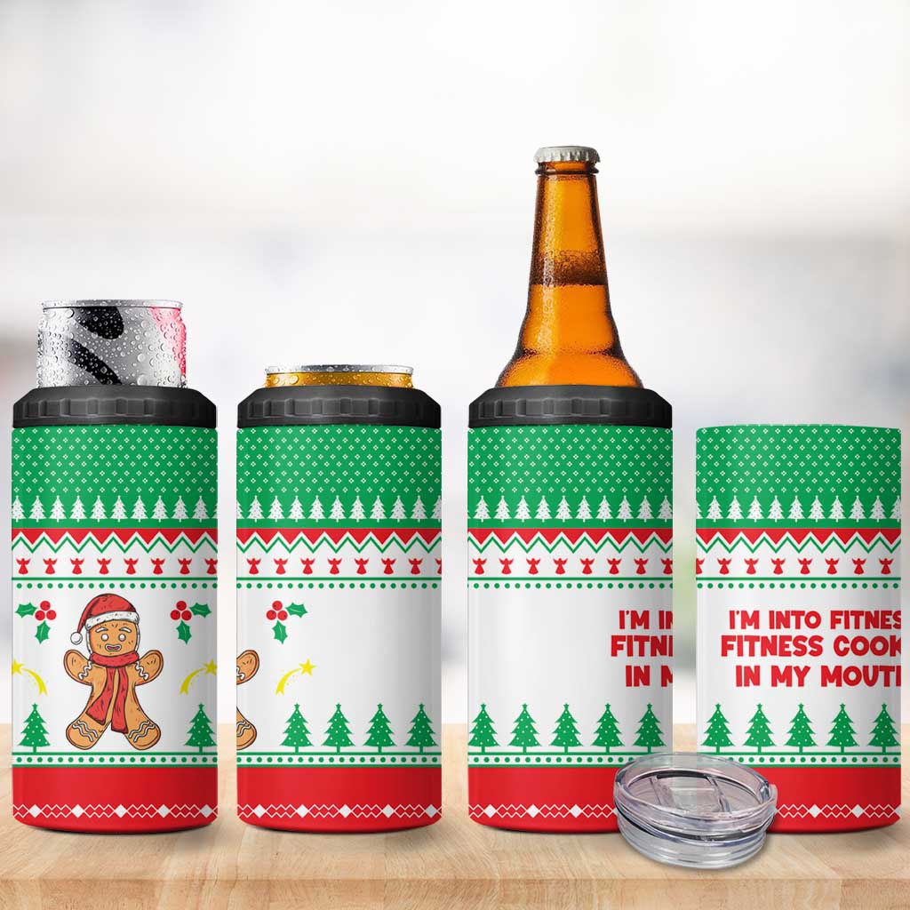 Funny Fitness Cookie Christmas 4 in 1 Can Cooler Tumbler with Gingerbread Design and Holiday Pattern - Wonder Print Shop