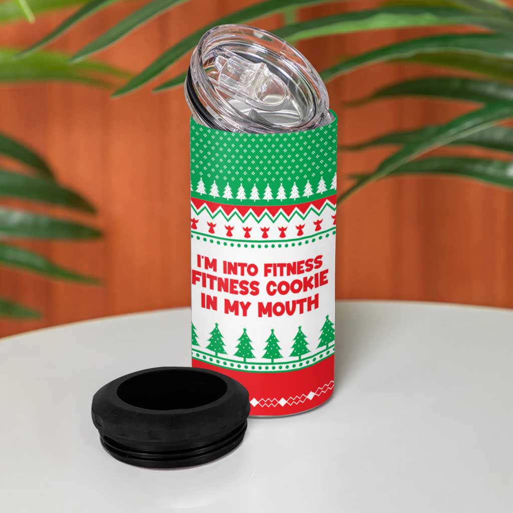 Funny Fitness Cookie Christmas 4 in 1 Can Cooler Tumbler with Gingerbread Design and Holiday Pattern - Wonder Print Shop