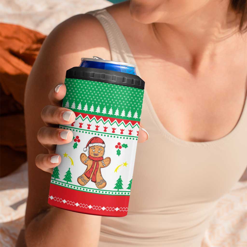 Funny Fitness Cookie Christmas 4 in 1 Can Cooler Tumbler with Gingerbread Design and Holiday Pattern - Wonder Print Shop