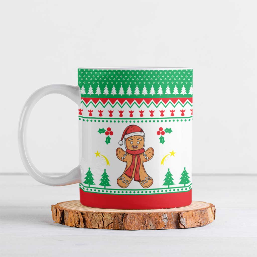 Funny Fitness Cookie Christmas Ceramic Mug with Gingerbread Design and Holiday Pattern - Wonder Print Shop