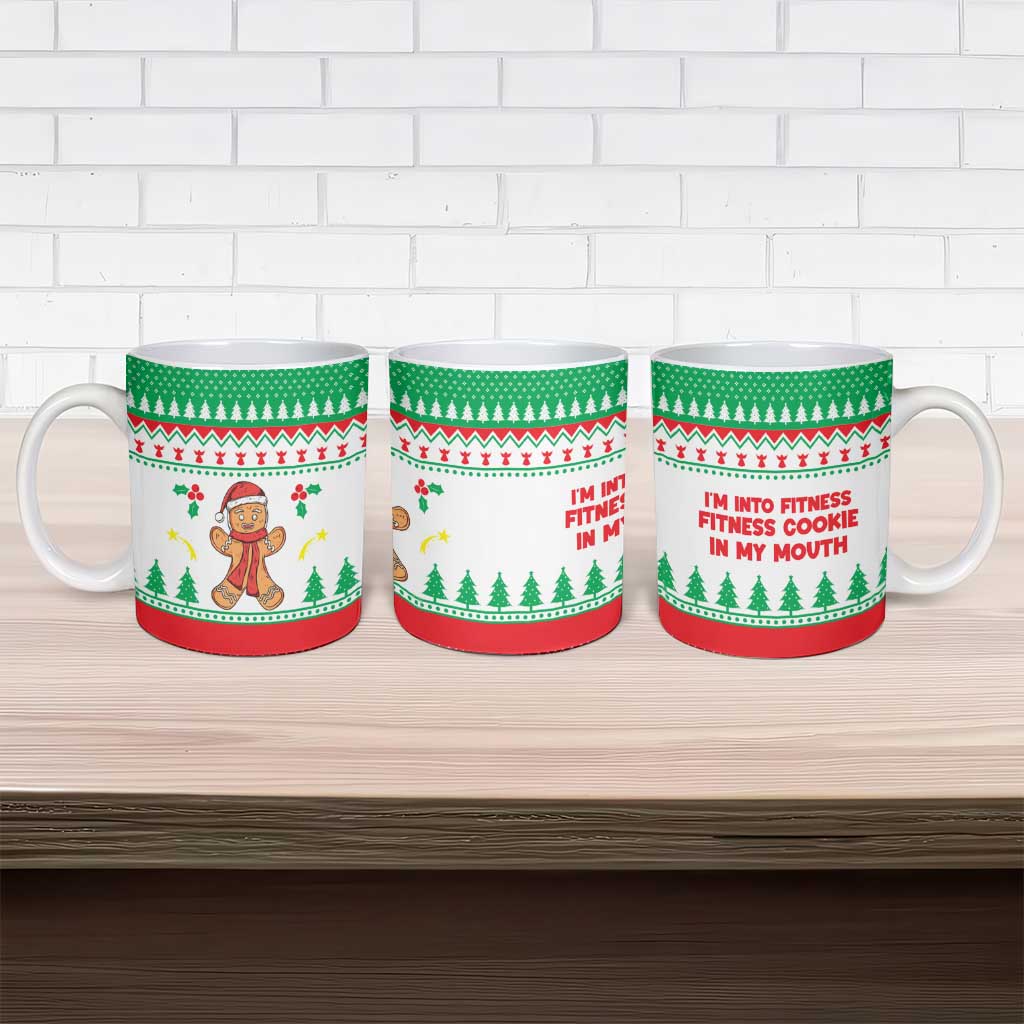 Funny Fitness Cookie Christmas Ceramic Mug with Gingerbread Design and Holiday Pattern - Wonder Print Shop