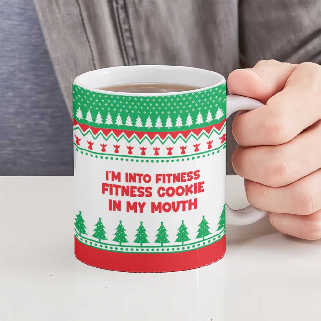 Funny Fitness Cookie Christmas Ceramic Mug with Gingerbread Design and Holiday Pattern - Wonder Print Shop