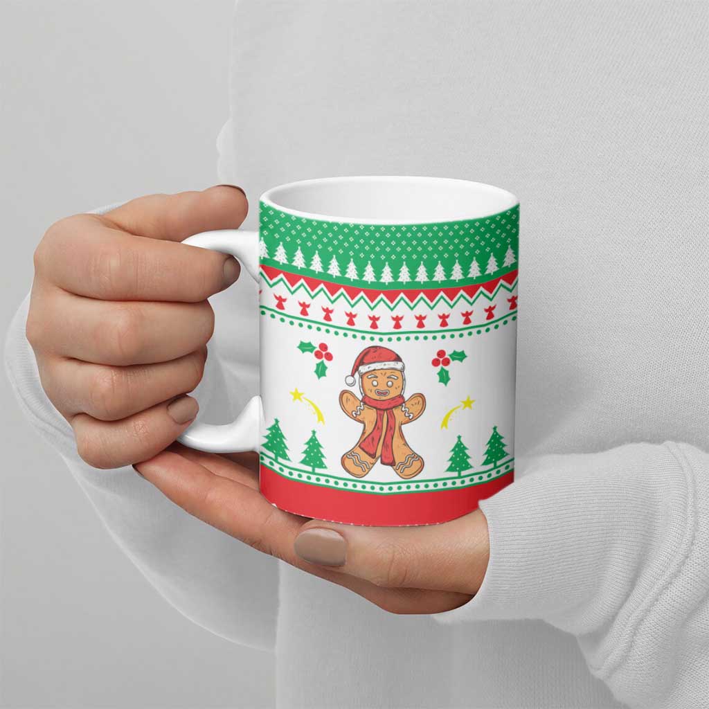 Funny Fitness Cookie Christmas Ceramic Mug with Gingerbread Design and Holiday Pattern - Wonder Print Shop