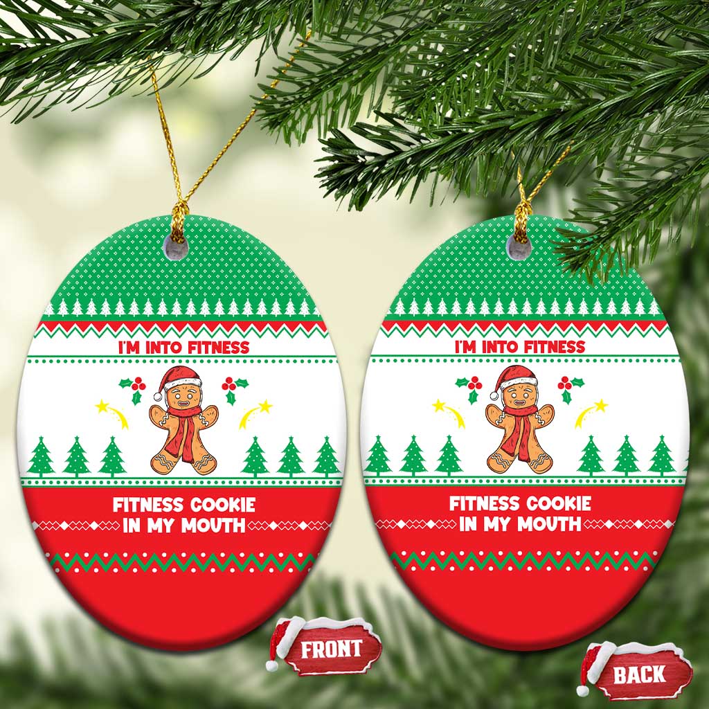 Funny Fitness Cookie Christmas Ceramic Ornament with Gingerbread Design and Holiday Pattern - Wonder Print Shop