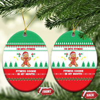 Funny Fitness Cookie Christmas Ceramic Ornament with Gingerbread Design and Holiday Pattern - Wonder Print Shop